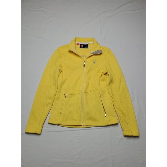 Spyder Core Sweater Jacket Womens Size M Yellow Full Zip Pockets - Picture 1 of 14
